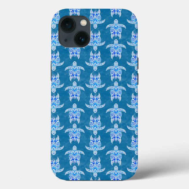 Blue Tribal Honu Sea Turtles Case-Mate iPhone Case (Back)