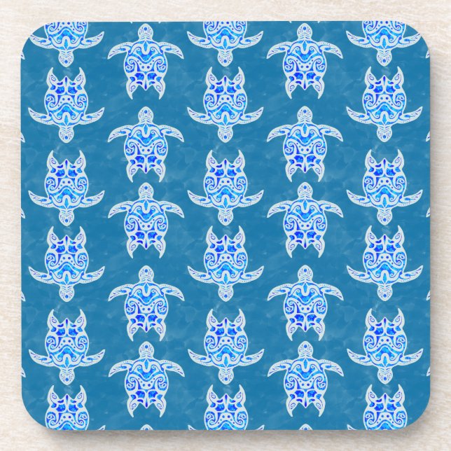 Blue Tribal Honu Sea Turtles Coaster (Front)