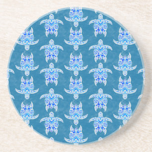 Blue Tribal Honu Sea Turtles Coaster
