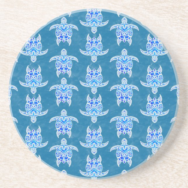 Blue Tribal Honu Sea Turtles Coaster (Front)