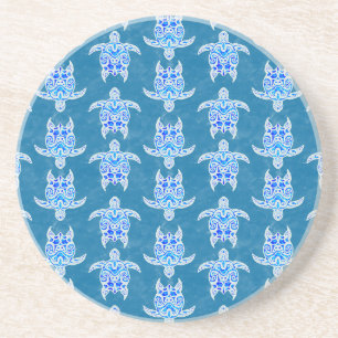Blue Tribal Honu Sea Turtles Coaster