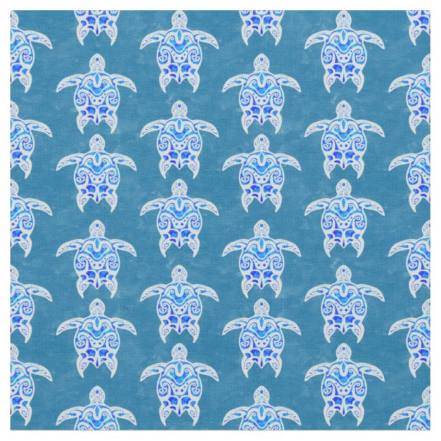 Blue Tribal Honu Sea Turtles Fabric (Close Up)