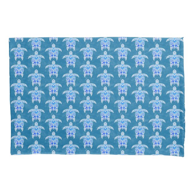 Blue Tribal Honu Sea Turtles Pillowcase (Front)