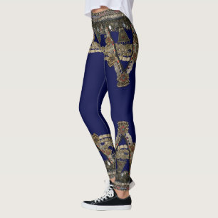 Blue Tribal Kuchi Belly Dance Yoga Leggings