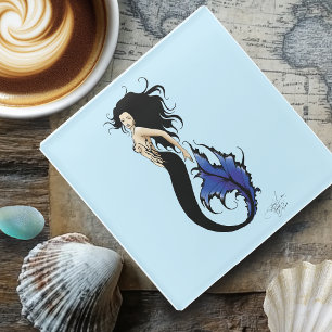 Blue Tribal Mermaid Glass Coaster