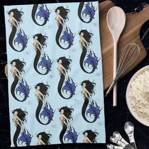 Blue Tribal Mermaid Tea Towel