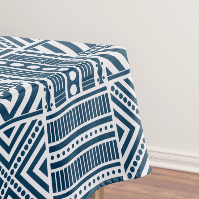 Blue Tribal Pattern Art Tablecloth (In Situ)