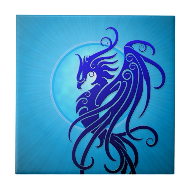Blue Tribal Phoenix Ceramic Tile (Front)
