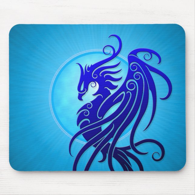 Blue Tribal Phoenix Mouse Pad (Front)