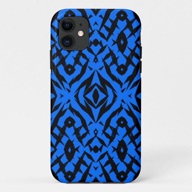 Blue tribal shapes pattern Case-Mate iPhone case (Back)