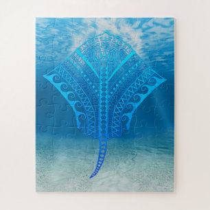 Blue Tribal Stingray Jigsaw Puzzle