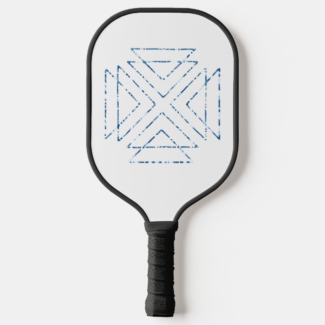 Blue Tribal Triangles Modern Geometric Pickleball Paddle (Back)
