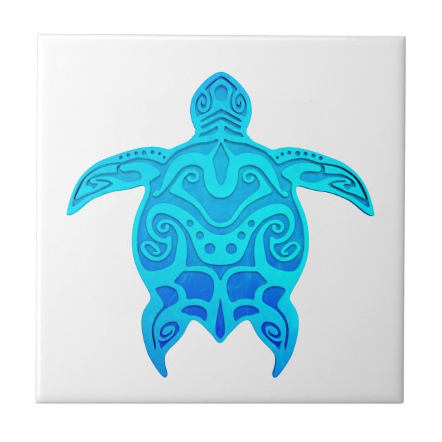 Blue Tribal Turtle Ceramic Tile (Front)