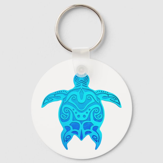 Blue Tribal Turtle Key Ring (Front)