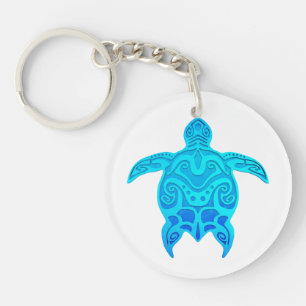 Blue Tribal Turtle Key Ring