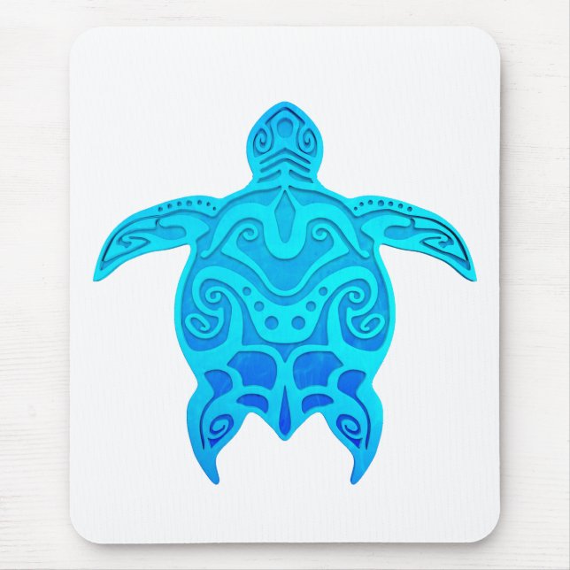 Blue Tribal Turtle Mouse Pad (Front)