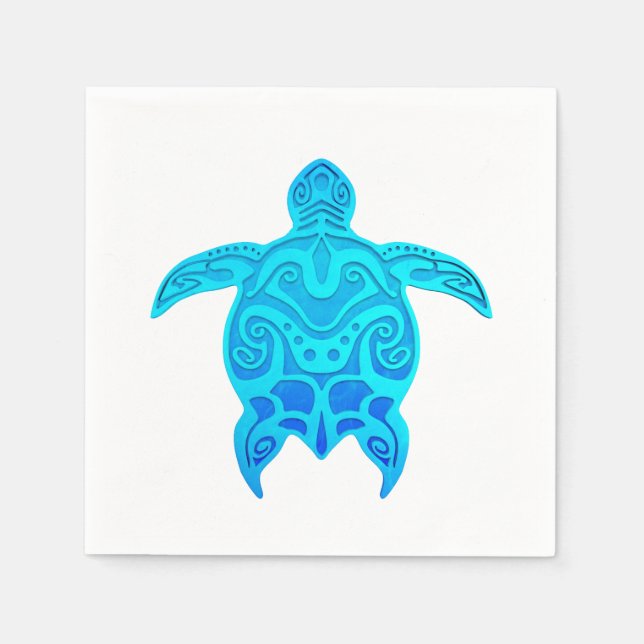 Blue Tribal Turtle Napkin (Front)