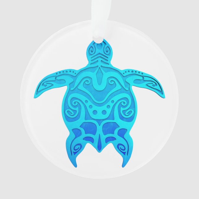Blue Tribal Turtle Ornament (Front)