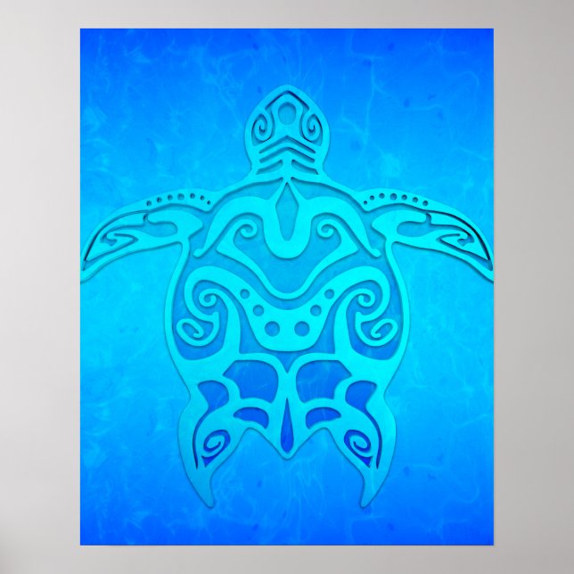 Blue Tribal Turtle Poster (Front)