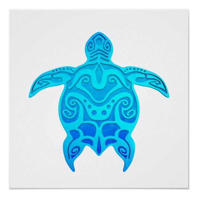 Blue Tribal Turtle Poster (Front)