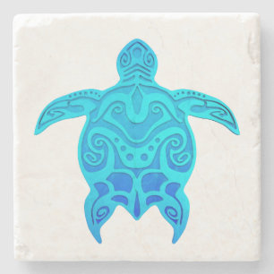 Blue Tribal Turtle Stone Coaster
