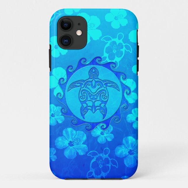 Blue Tribal Turtle Sun Case-Mate iPhone Case (Back)