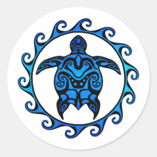 Blue Tribal Turtle Sun Classic Round Sticker