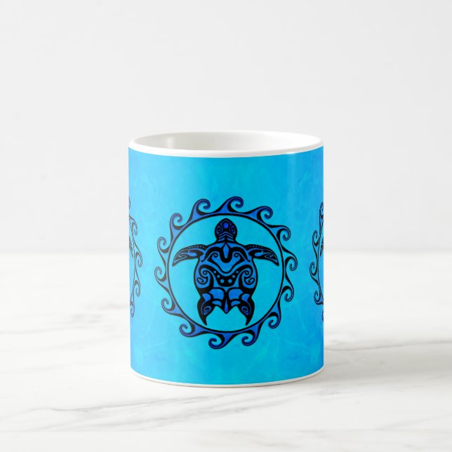 Blue Tribal Turtle Sun Coffee Mug (Center)