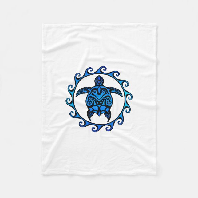 Blue Tribal Turtle Sun Fleece Blanket (Front)
