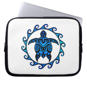 Blue Tribal Turtle Sun Laptop Sleeve