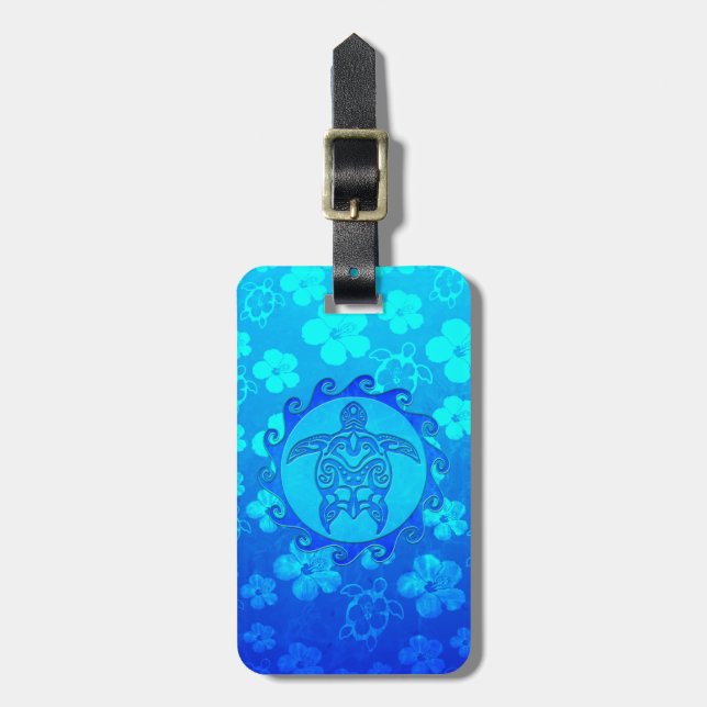 Blue Tribal Turtle Sun Luggage Tag (Front Vertical)