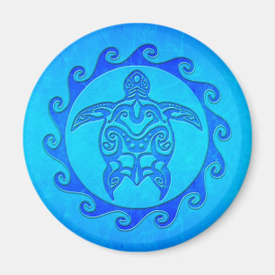Blue Tribal Turtle Sun Magnet