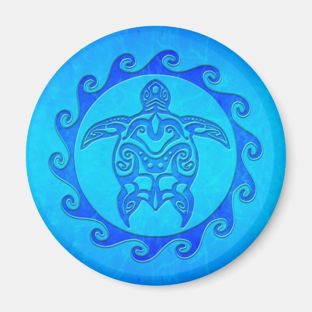 Blue Tribal Turtle Sun Magnet (Front)