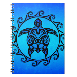 Blue Tribal Turtle Sun Notebook