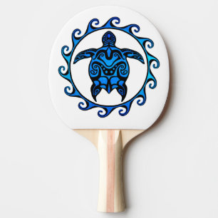 Blue Tribal Turtle Sun Ping Pong Paddle