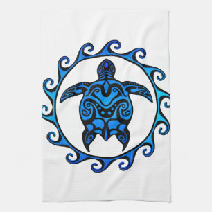 Blue Tribal Turtle Sun Tea Towel