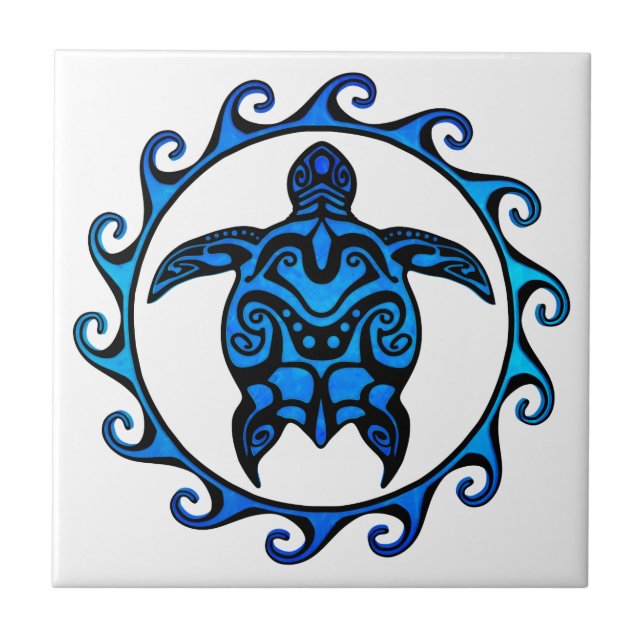 Blue Tribal Turtle Sun Tile (Front)