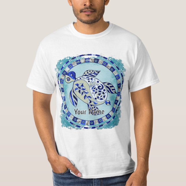 Blue Tribal Turtle T-Shirt (Front)
