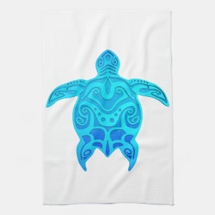 Blue Tribal Turtle Tea Towel