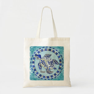 Blue Tribal Turtle Tote Bag