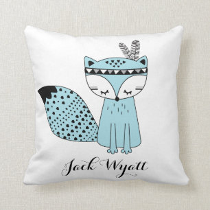 Blue Tribal Woodland Fox Baby Boy Modern Nursery Cushion