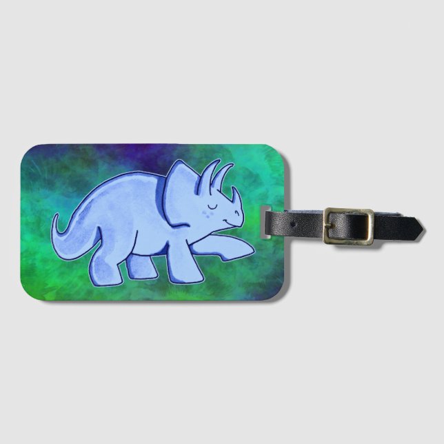 Blue Triceratops Luggage Tag (Front Horizontal)