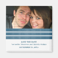 Blue Triple Stripe Photo Save the Date Magnet