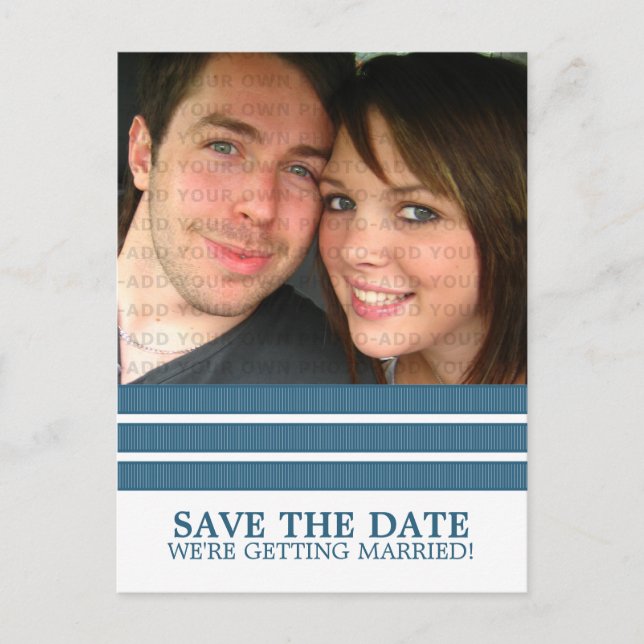 Blue Triple Stripe Save the Date Postcard (Front)