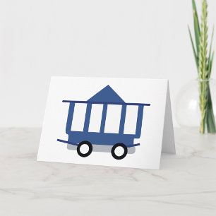 Blue Trolley Car Icon Vintage Railway Wagon Card
