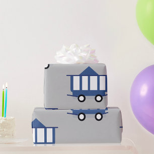 Blue Trolley Car Icon Vintage Railway Wagon Wrapping Paper