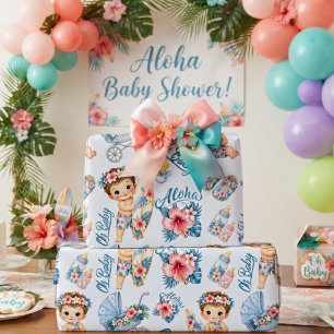 Blue Tropical Aloha Baby Shower Newborn Wrapping Paper