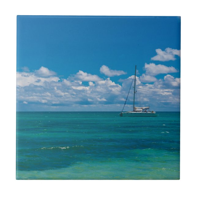 Blue Tropical Bay Seascape Ceramic Tile (Front)