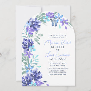 Blue Tropical Floral Arch Wedding Invitation