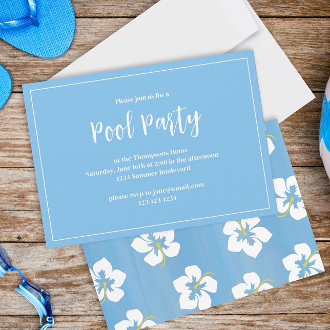 Blue Tropical Floral Summer Party Custom  Invitation (Creator Uploaded)